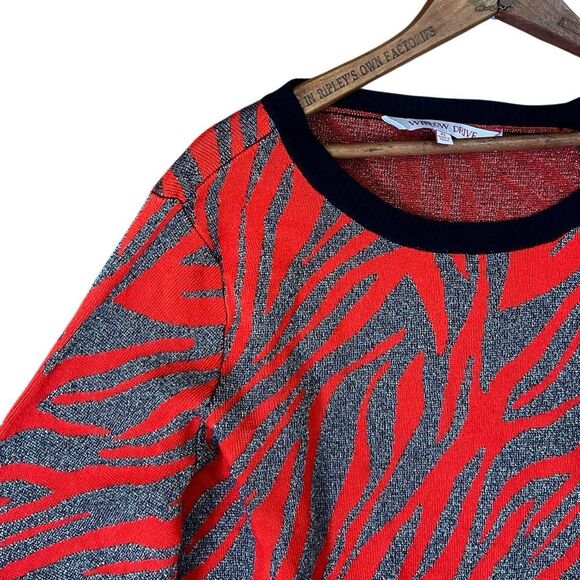 Willow Drive Animal Print One Cold Shoulder Pullover Sweater Red Gray Size XL - Picture 4 of 9